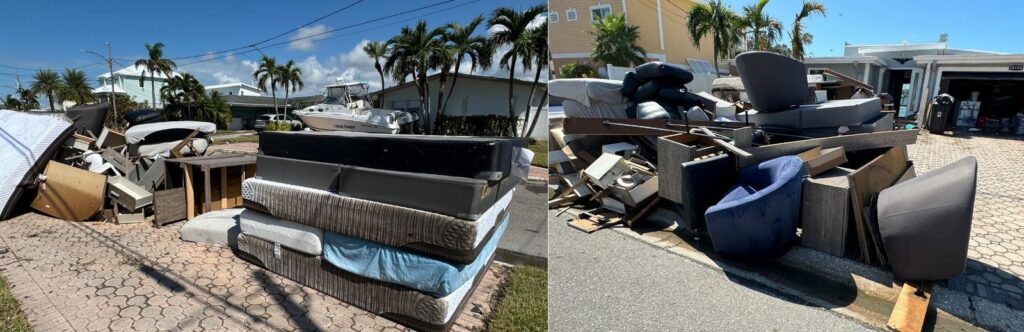 All of our furniture outside, following the hurricane storm surge in Florida
